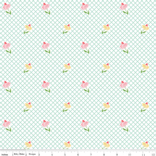 Summer Skies and Fireflies Cone Flowers White by Gracey Larson for Riley Blake Designs, C16372-WHITE, 1/2 yard increments