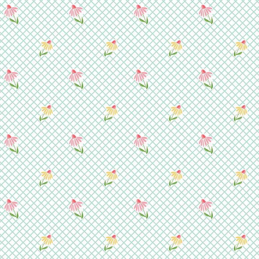 Summer Skies and Fireflies Cone Flowers White by Gracey Larson for Riley Blake Designs, C16372-WHITE, 1/2 yard increments