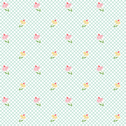 Summer Skies and Fireflies Cone Flowers White by Gracey Larson for Riley Blake Designs, C16372-WHITE, 1/2 yard increments