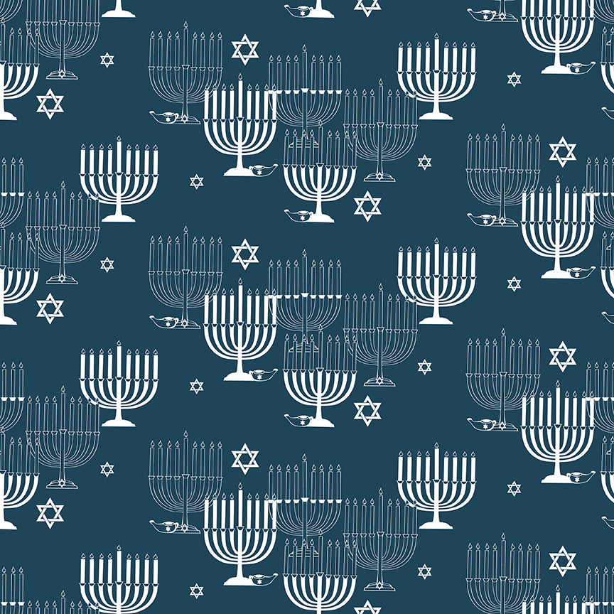 8 Nights, 8 Lights Main Navy C16420-NAVY, 1/2 yard increments