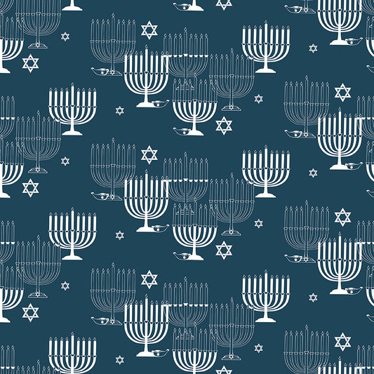 8 Nights, 8 Lights Main Navy C16420-NAVY, 1/2 yard increments