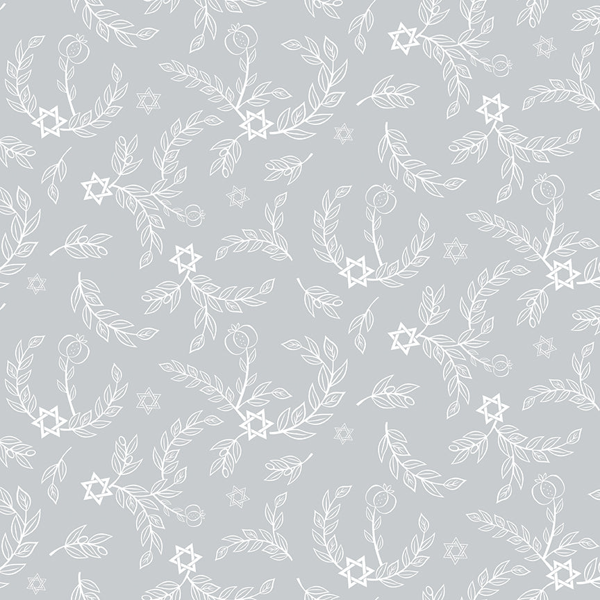 8 Nights, 8 Lights Leaves Silver C16421-SILVER, 1/2 yard increments