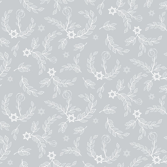 8 Nights, 8 Lights Leaves Silver C16421-SILVER, 1/2 yard increments