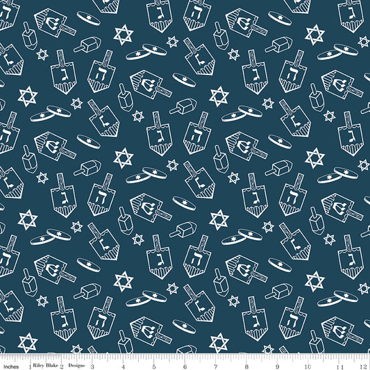 8 Nights, 8 Lights Dreidel Toss Navy C16422-NAVY, 1/2 yard increments