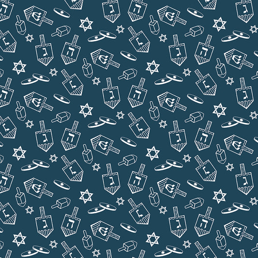 8 Nights, 8 Lights Dreidel Toss Navy C16422-NAVY, 1/2 yard increments