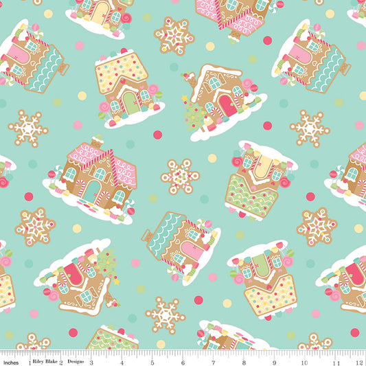 Gingerbread Kisses Main Blue by Doodlebug Design Inc for Riley Blake Fabrics C16440-BLUE, 1/2 yard increments