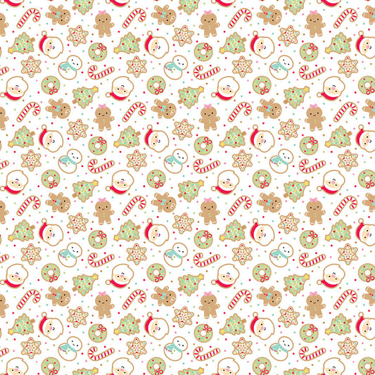 Gingerbread Kisses Sugar Cookies White by Doodlebug Design Inc for Riley Blake Fabrics C16441-WHITE, 1/2 yard increments