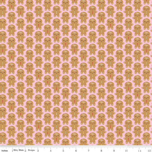 Gingerbread Kisses Gingerbread Men Pink by Doodlebug Design Inc for Riley Blake Fabrics C16442-PINK, 1/2 yard increments