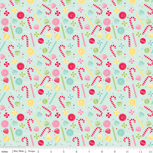 Gingerbread Kisses Sweets Blue by Doodlebug Design Inc for Riley Blake Fabrics C16443-BLUE, 1/2 yard increments