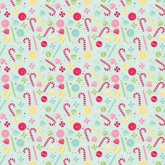 Gingerbread Kisses Sweets Blue by Doodlebug Design Inc for Riley Blake Fabrics C16443-BLUE, 1/2 yard increments