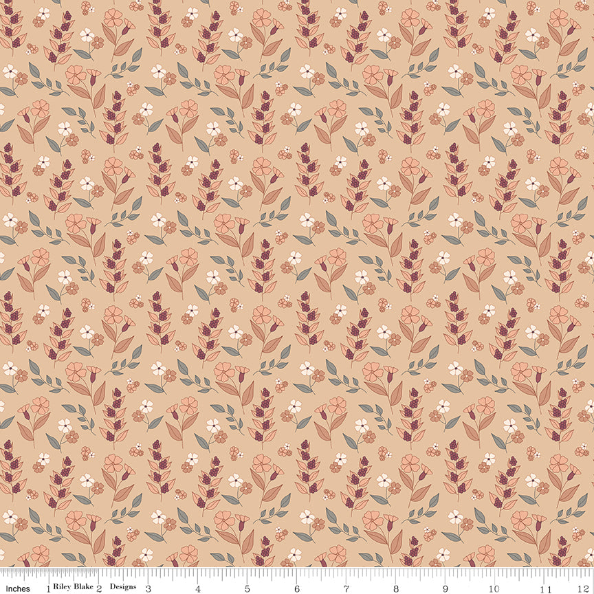 Evening on the Prairie Autumn Floral Beige by Melissa Gilbert for Riley Blake Fabrics C16746-BEIGE, 1/2 yard increments