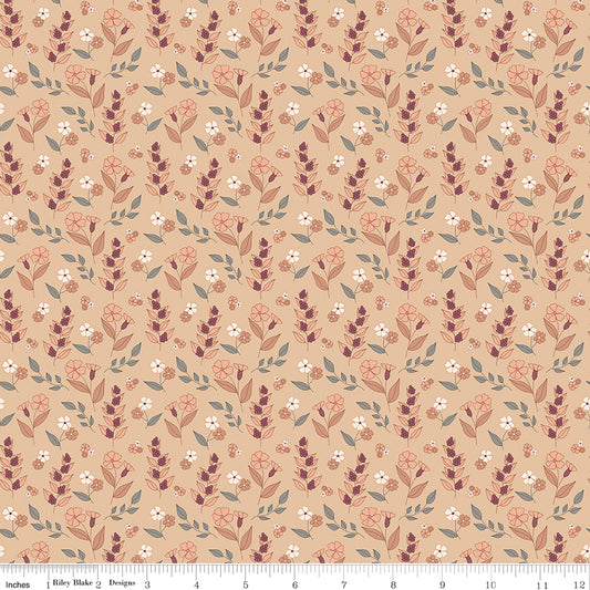 Evening on the Prairie Autumn Floral Beige by Melissa Gilbert for Riley Blake Fabrics C16746-BEIGE, 1/2 yard increments