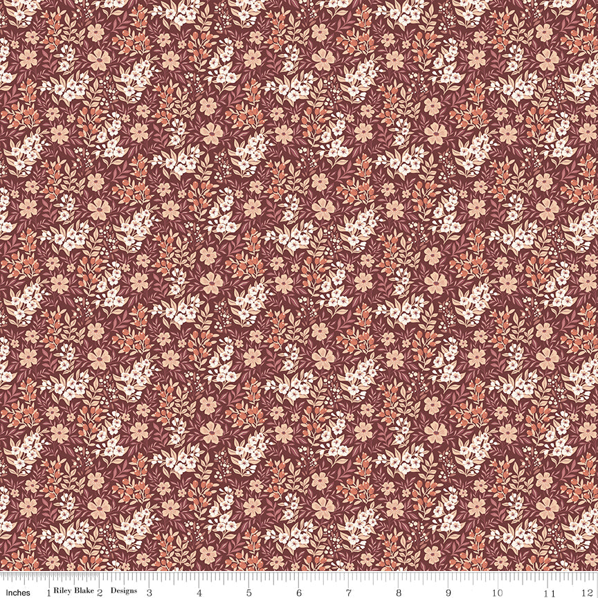 Evening on the Prairie Ditsy Floral Marsala by Melissa Gilbert for Riley Blake Fabrics C16747-MARSALA, 1/2 yard increments