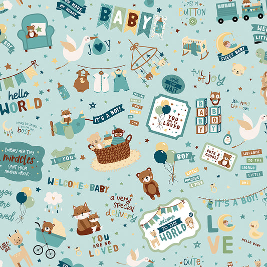 Baby Boy Main Blue by Lori Whitlock for Riley Blake Designs, C16760-BLUE, 1/2 yard increments