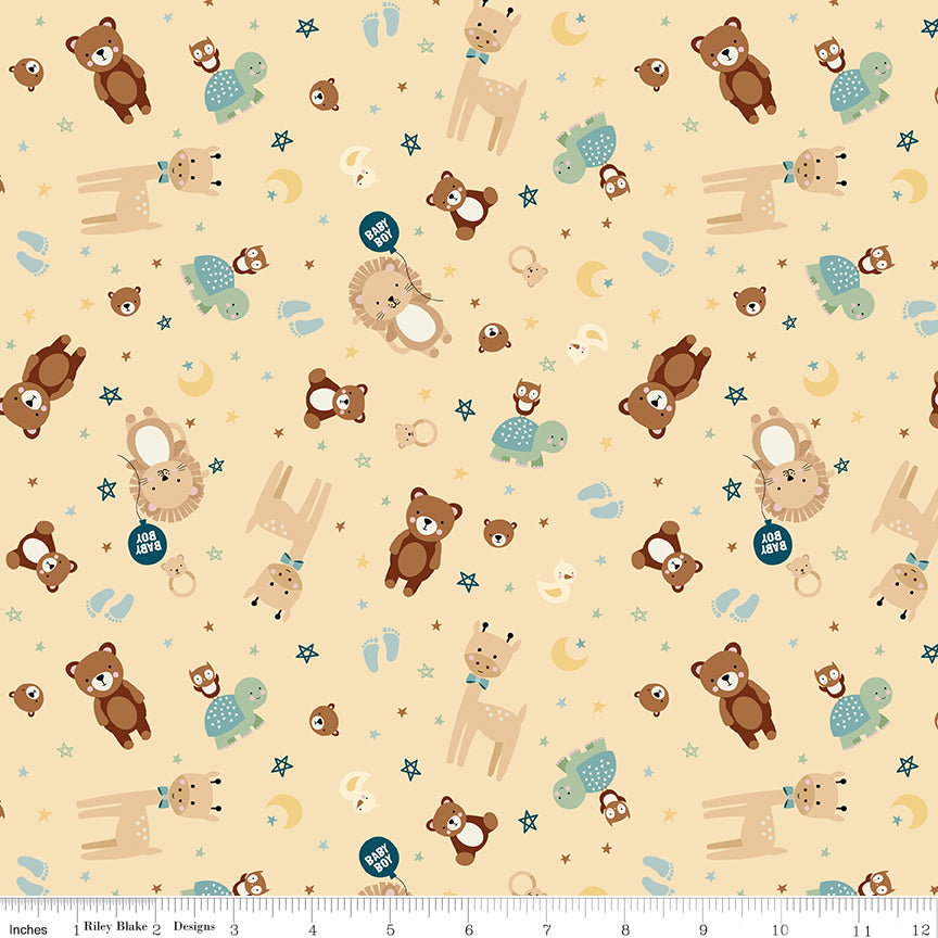 Baby Boy Animals Yellow by Lori Whitlock for Riley Blake Designs, C16761-YELLOW, 1/2 yard increments