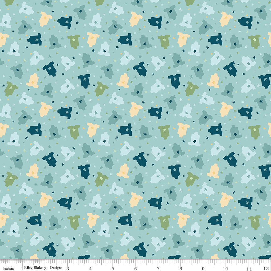 Baby Boy Onesies Blue by Lori Whitlock for Riley Blake Designs, C16764-BLUE, 1/2 yard increments