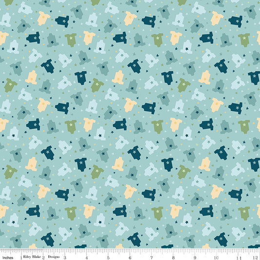Baby Boy Onesies Blue by Lori Whitlock for Riley Blake Designs, C16764-BLUE, 1/2 yard increments