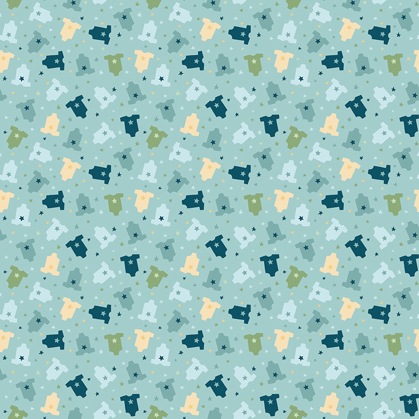 Baby Boy Onesies Blue by Lori Whitlock for Riley Blake Designs, C16764-BLUE, 1/2 yard increments