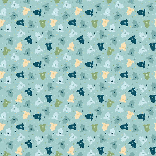 Baby Boy Onesies Blue by Lori Whitlock for Riley Blake Designs, C16764-BLUE, 1/2 yard increments