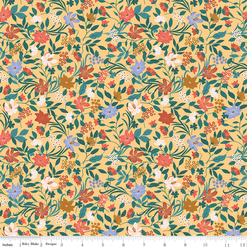 Thimbelina & the Sewing Fairies Garden Honey by Jennifer Long for Riley Blake Fabrics C16862-HONEY, 1/2 yard increments