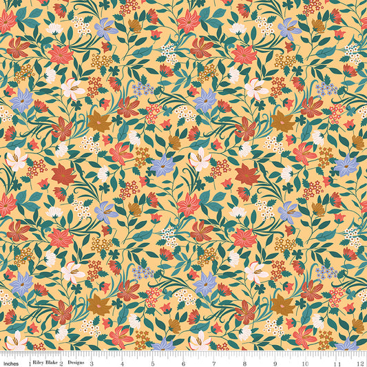 Thimbelina & the Sewing Fairies Garden Honey by Jennifer Long for Riley Blake Fabrics C16862-HONEY, 1/2 yard increments