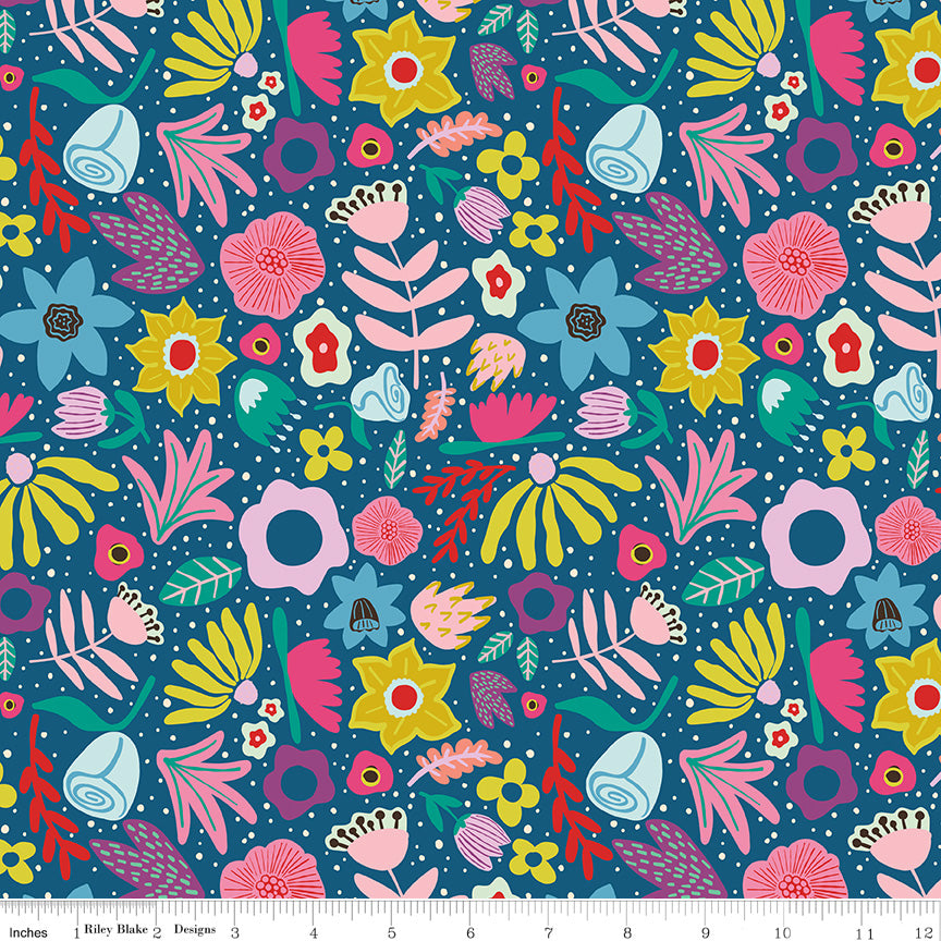 The Genesis of a Journey Along the Way Denim by Genesis Hall for Riley Blake Designs, C16931-DENIM, 1/2 yard increments