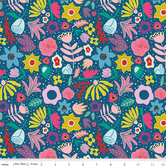 The Genesis of a Journey Along the Way Denim by Genesis Hall for Riley Blake Designs, C16931-DENIM, 1/2 yard increments