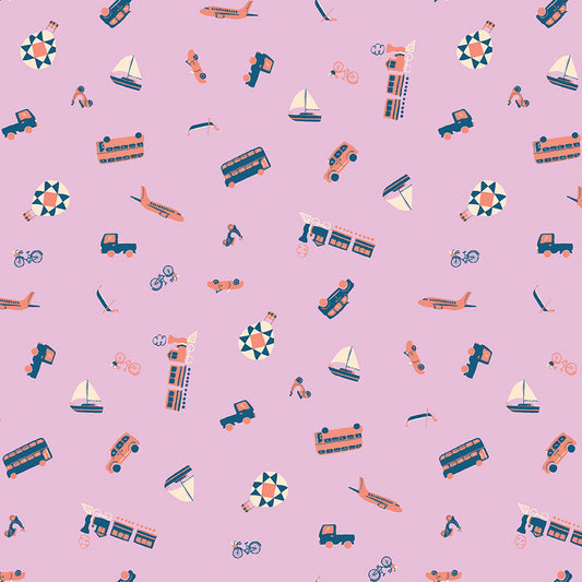 The Genesis of a Journey Modes of Travel Wisteria by Genesis Hall for Riley Blake Designs, C16932-WISTERIA, 1/2 yard increments