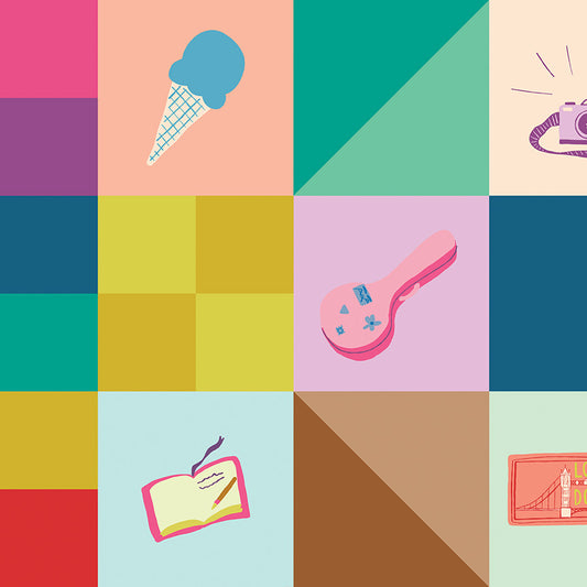 The Genesis of a Journey Memories Made Cheater Print Multi by Genesis Hall for Riley Blake Designs, C16935-MULTI, 1/2 yard increments