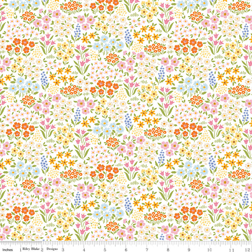 Little Darlin' Floral Fields Cream by Riley Blake Designers, C16971-CREAM, 1/2 yard increments
