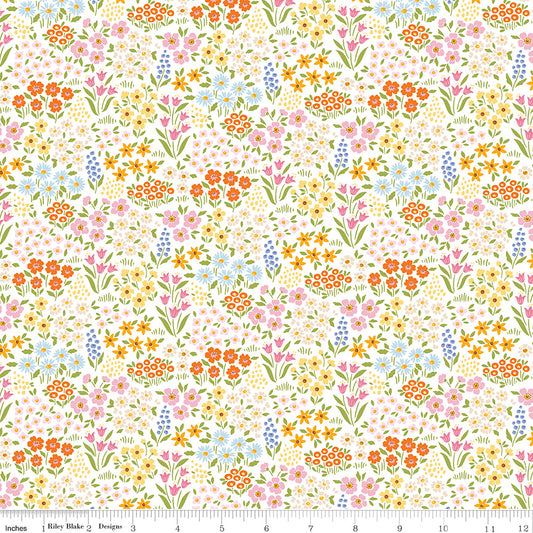 Little Darlin' Floral Fields Cream by Riley Blake Designers, C16971-CREAM, 1/2 yard increments