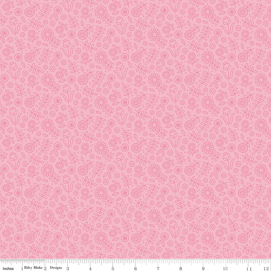 Little Darlin' Tonal Floral Pink by Riley Blake Designers, C16972-PINK, 1/2 yard increments