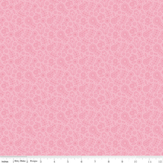 Little Darlin' Tonal Floral Pink by Riley Blake Designers, C16972-PINK, 1/2 yard increments