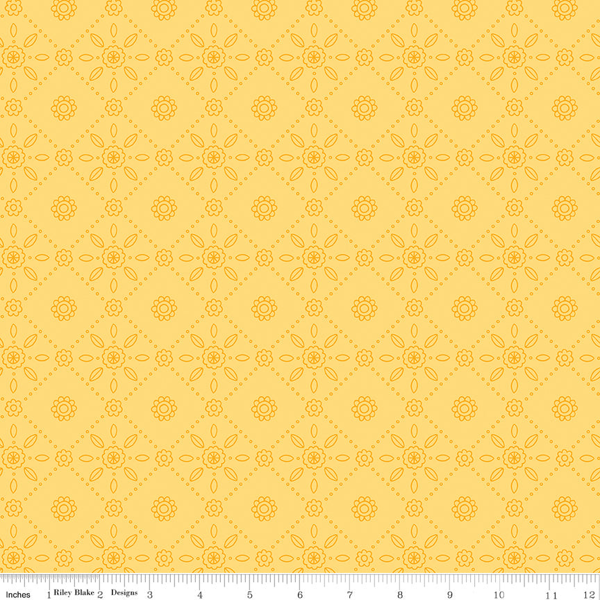 Little Darlin' Folk Tile Yellow by Riley Blake Designers, C16973-YELLOW, 1/2 yard increments
