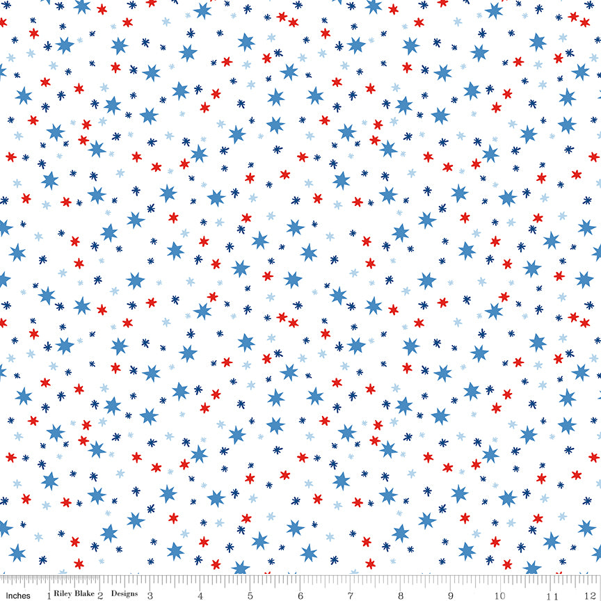 Firecracker Stars White by My Mind's Eye for Riley Blake Fabrics, C17204-WHITE, 1/2 yard increments