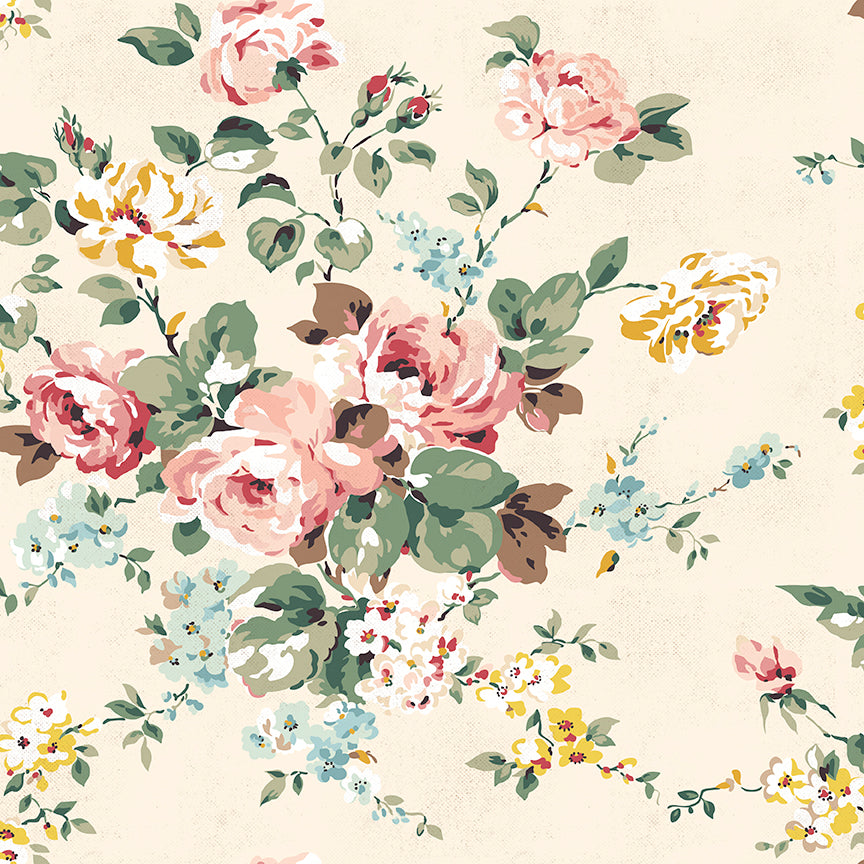 Rose & Violet's Bouquet des Fleurs Main Cream for Riley Blake Designs, C17290-CREAM, 1/2 yard increments
