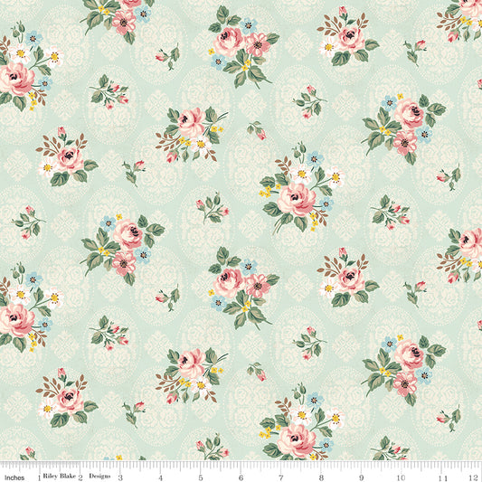 Rose & Violet's Bouquet des Fleurs Posy Mint for Riley Blake Designs, C17291-MINT, 1/2 yard increments