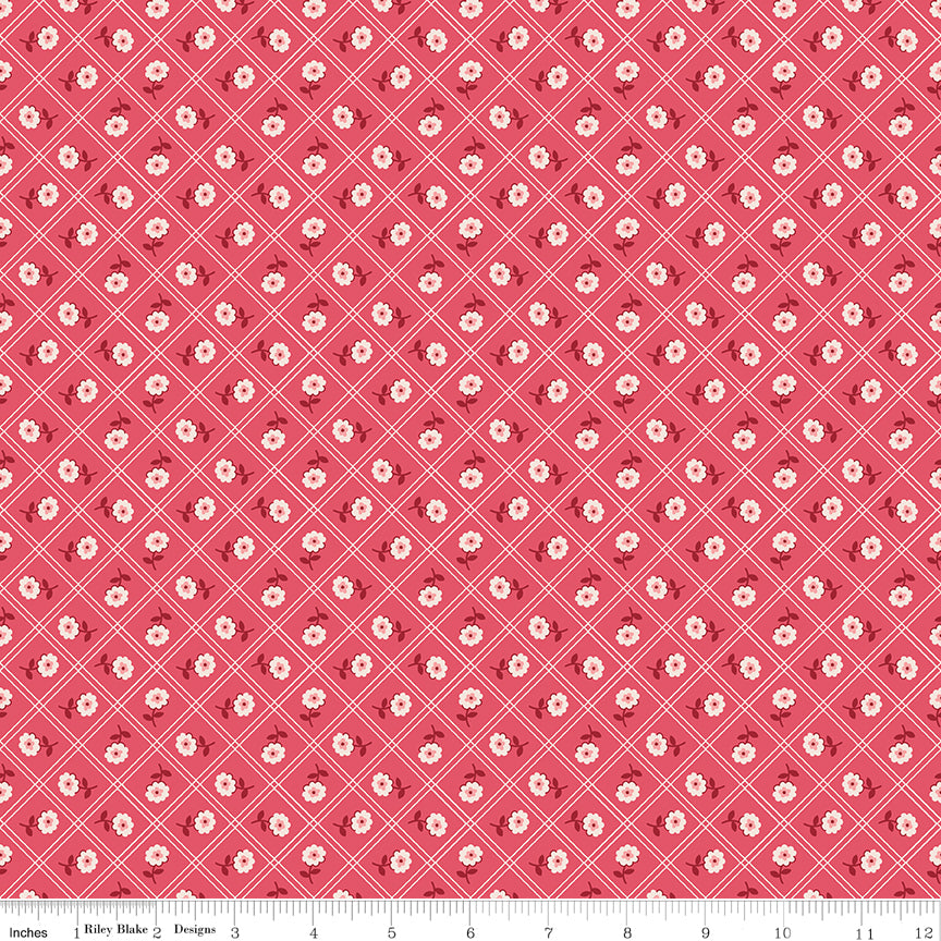 Berry & Sage Calico Tea Rose by Lori Holt for Riley Blake Fabrics C17384-TEAROSE, 1/2 yard increments