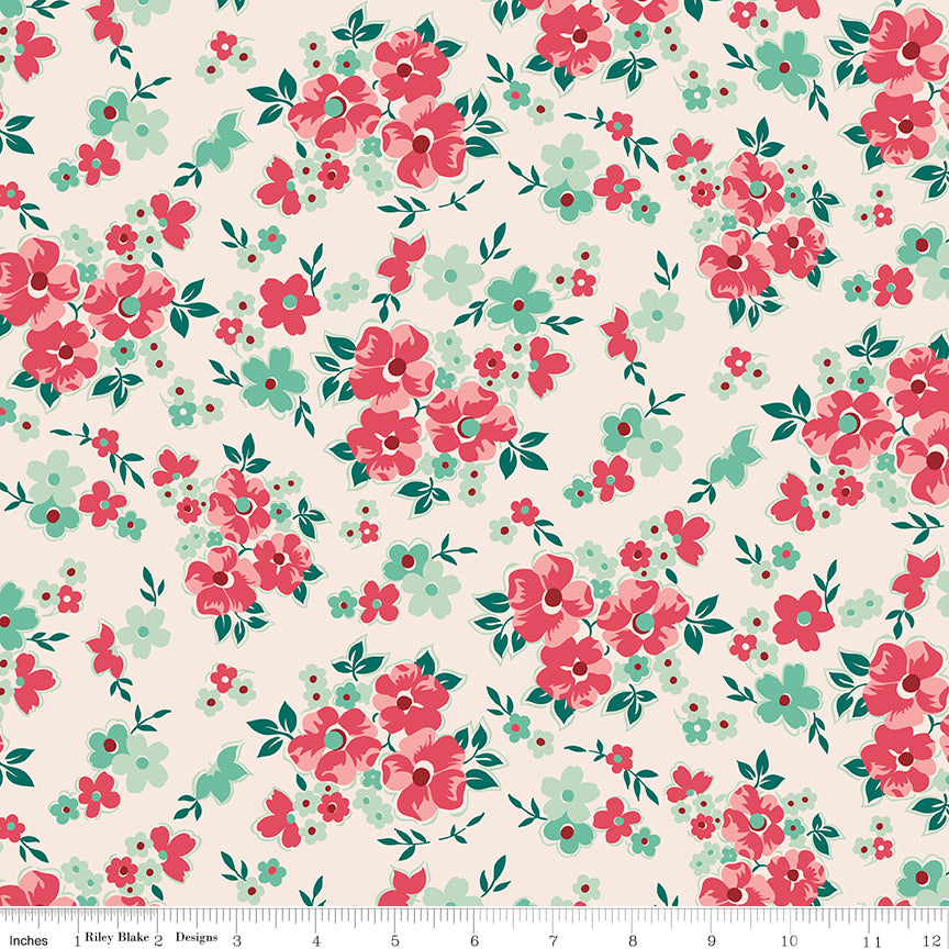 Berry & Sage Floral Latte by Lori Holt for Riley Blake Fabrics C17388-LATTE, 1/2 yard increments