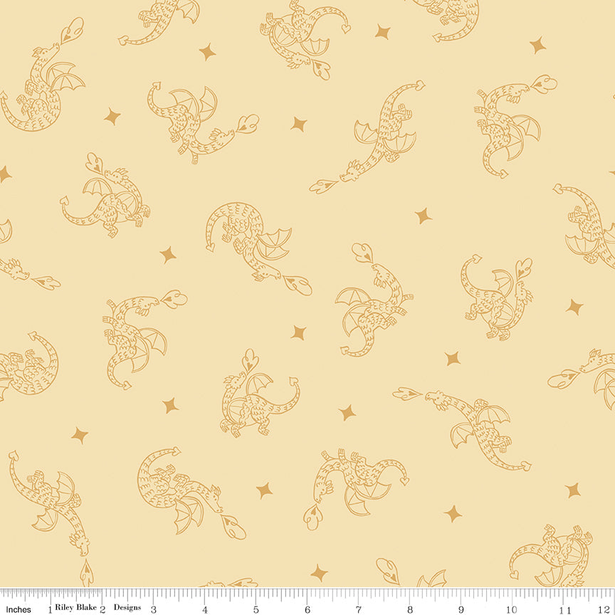 Faraway Kingdom Dragon Flight Sunlight by Natàlia Juan Abelló for Riley Blake Designs, C17432-SUNLIGHT, 1/2 yard increments