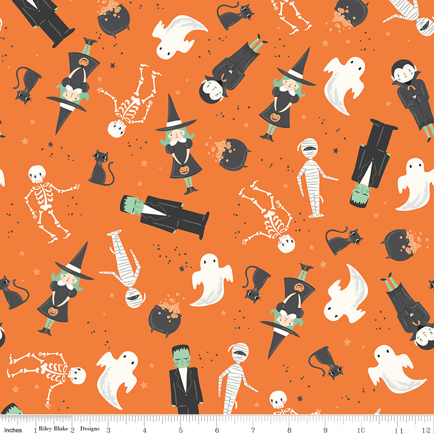 Frank and Friends Main Orange by My Mind's Eye for Riley Blake Fabrics C17470-ORANGE, 1/2 yard increments