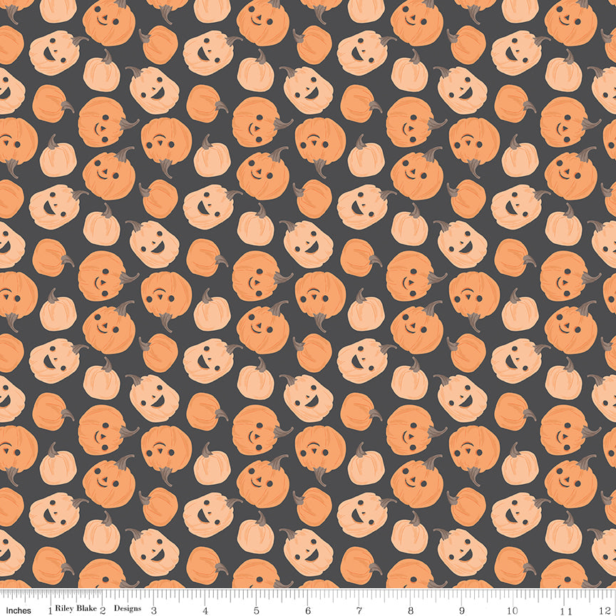 Frank and Friends Pumpkins Charcoal by My Mind's Eye for Riley Blake Fabrics C17472-CHARCOAL, 1/2 yard increments