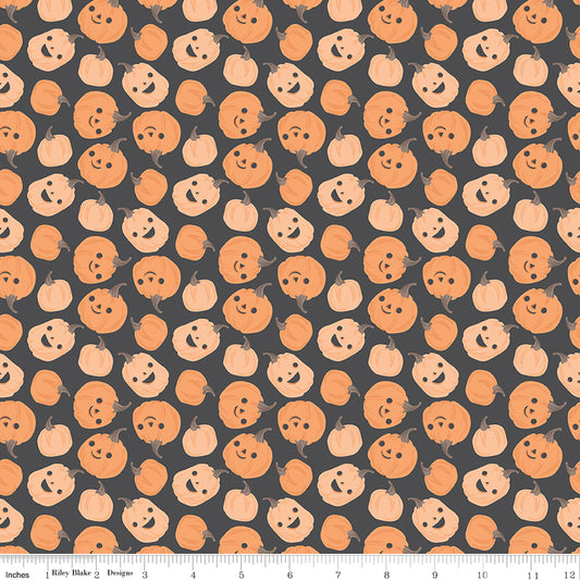 Frank and Friends Pumpkins Charcoal by My Mind's Eye for Riley Blake Fabrics C17472-CHARCOAL, 1/2 yard increments