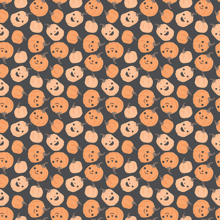 Frank and Friends Pumpkins Charcoal by My Mind's Eye for Riley Blake Fabrics C17472-CHARCOAL, 1/2 yard increments