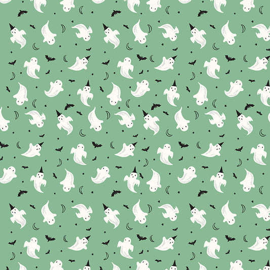 Frank and Friends Ghosts Green by My Mind's Eye for Riley Blake Fabrics C17475-GREEN, 1/2 yard increments