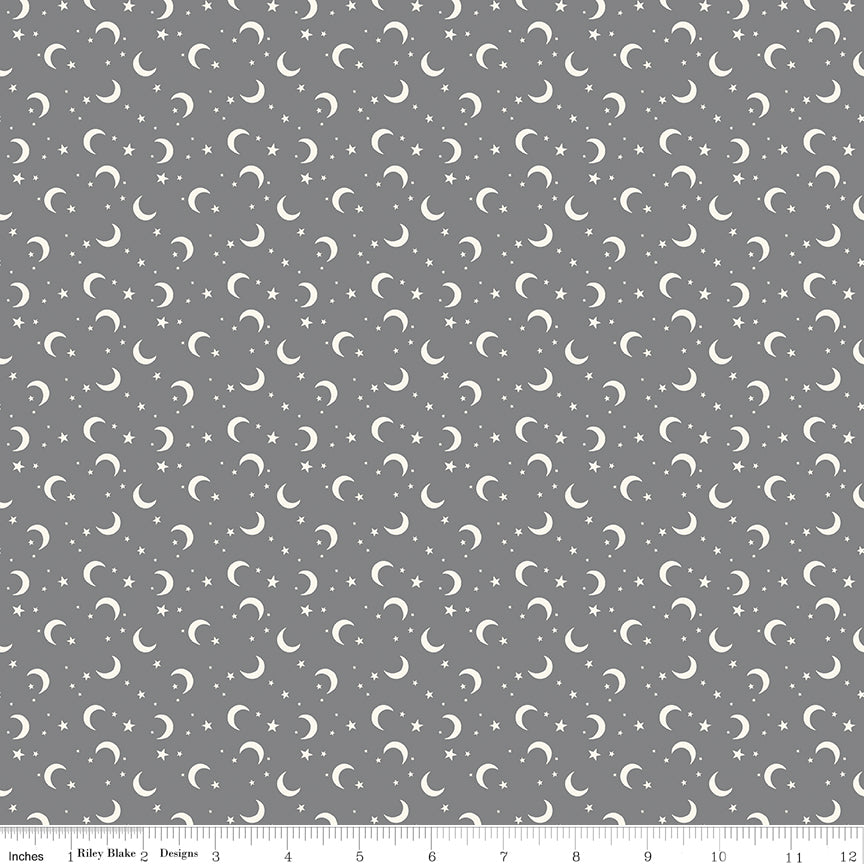 Frank and Friends Moon & Stars Gray by My Mind's Eye for Riley Blake Fabrics C17477-GRAY, 1/2 yard increments