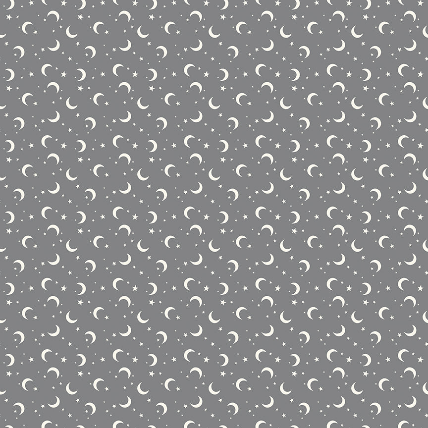 Frank and Friends Moon & Stars Gray by My Mind's Eye for Riley Blake Fabrics C17477-GRAY, 1/2 yard increments