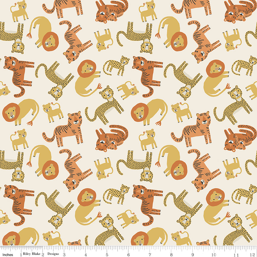 Leo & Savannah Animal Toss Cream by Denna Rutter for Riley Blake Designs, C17541-CREAM, 1/2 yard increments