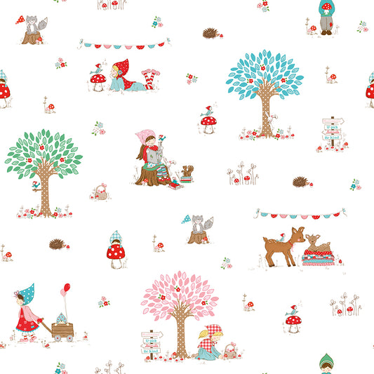 Whimsical Woodland Main White by Tasha Noel for Riley Blake Fabrics C17640-WHITE, 1/2 yard increments