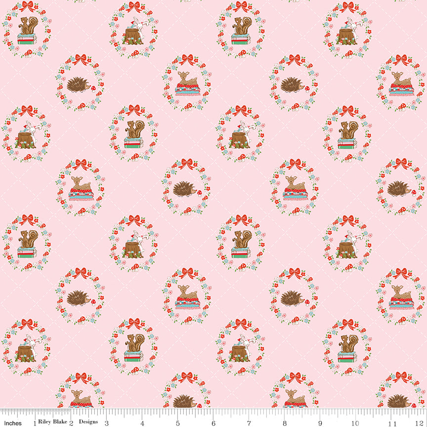 Whimsical Woodland Animals Pink by Tasha Noel for Riley Blake Fabrics C17641-PINK, 1/2 yard increments